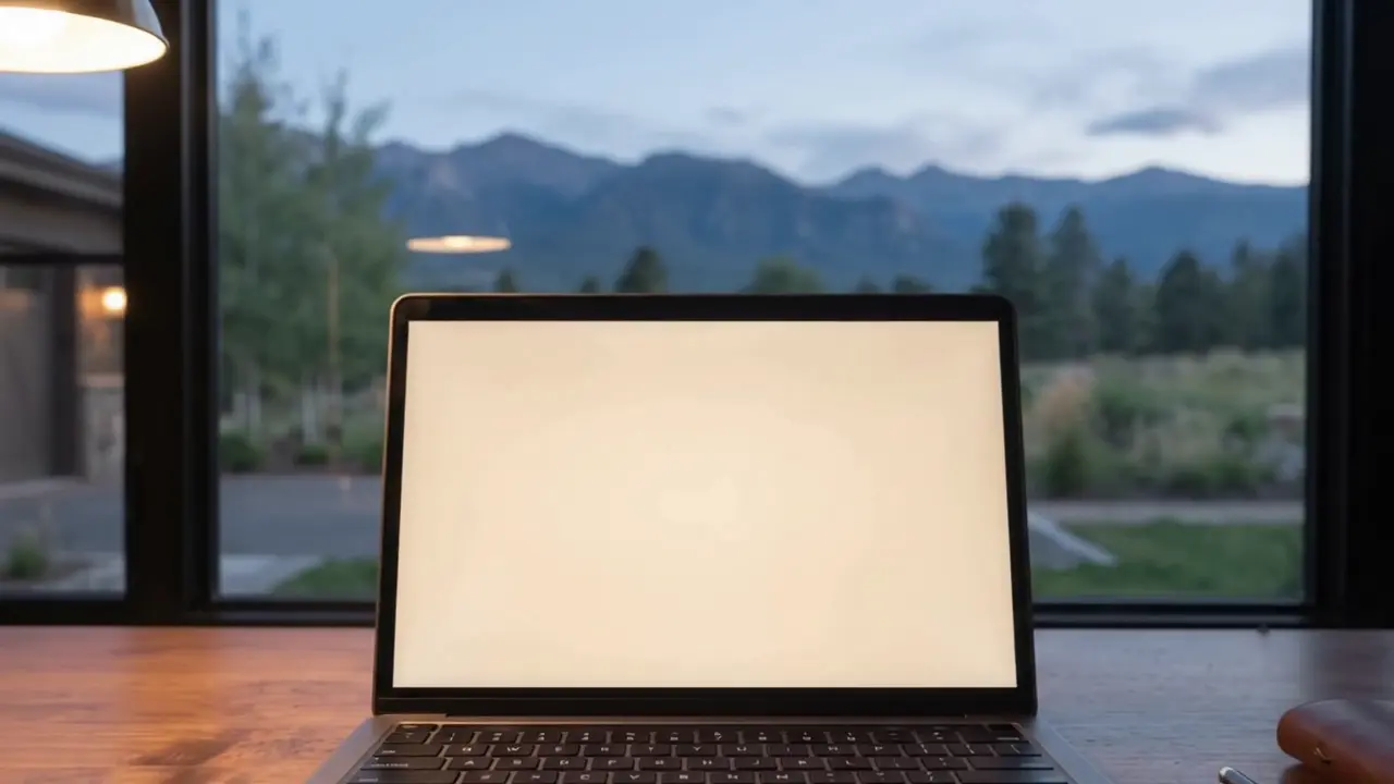 Laptop on a timber desk in a home office